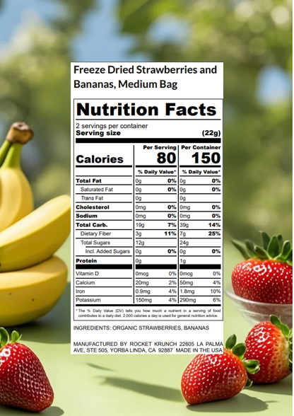 Freeze Dried Organic Strawberries and Bananas 44g Medium Bag