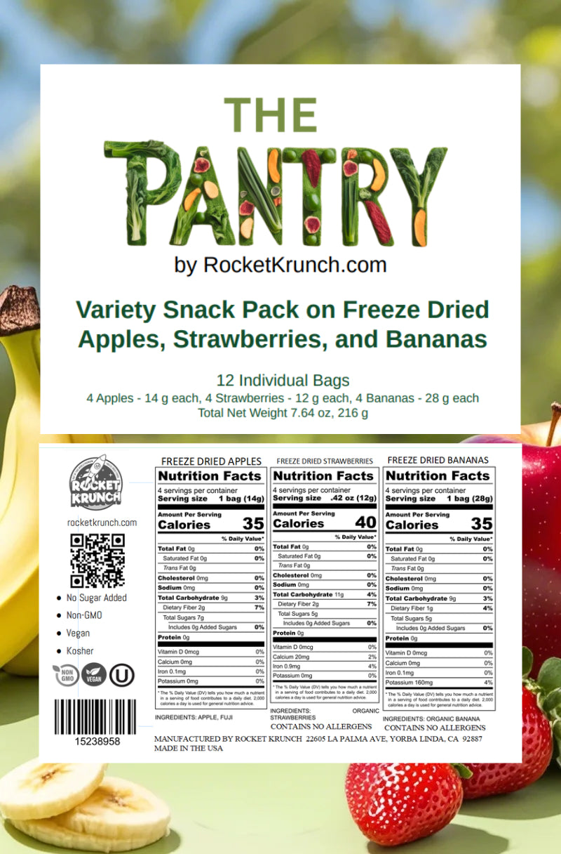 Variety Snack Pack of Freeze Dried Apples, Strawberries, & Bananas  🍎🍓🍌